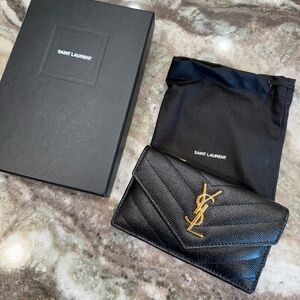 Yves Saint Laurent Black and Gold Flap Matelasse Card Case